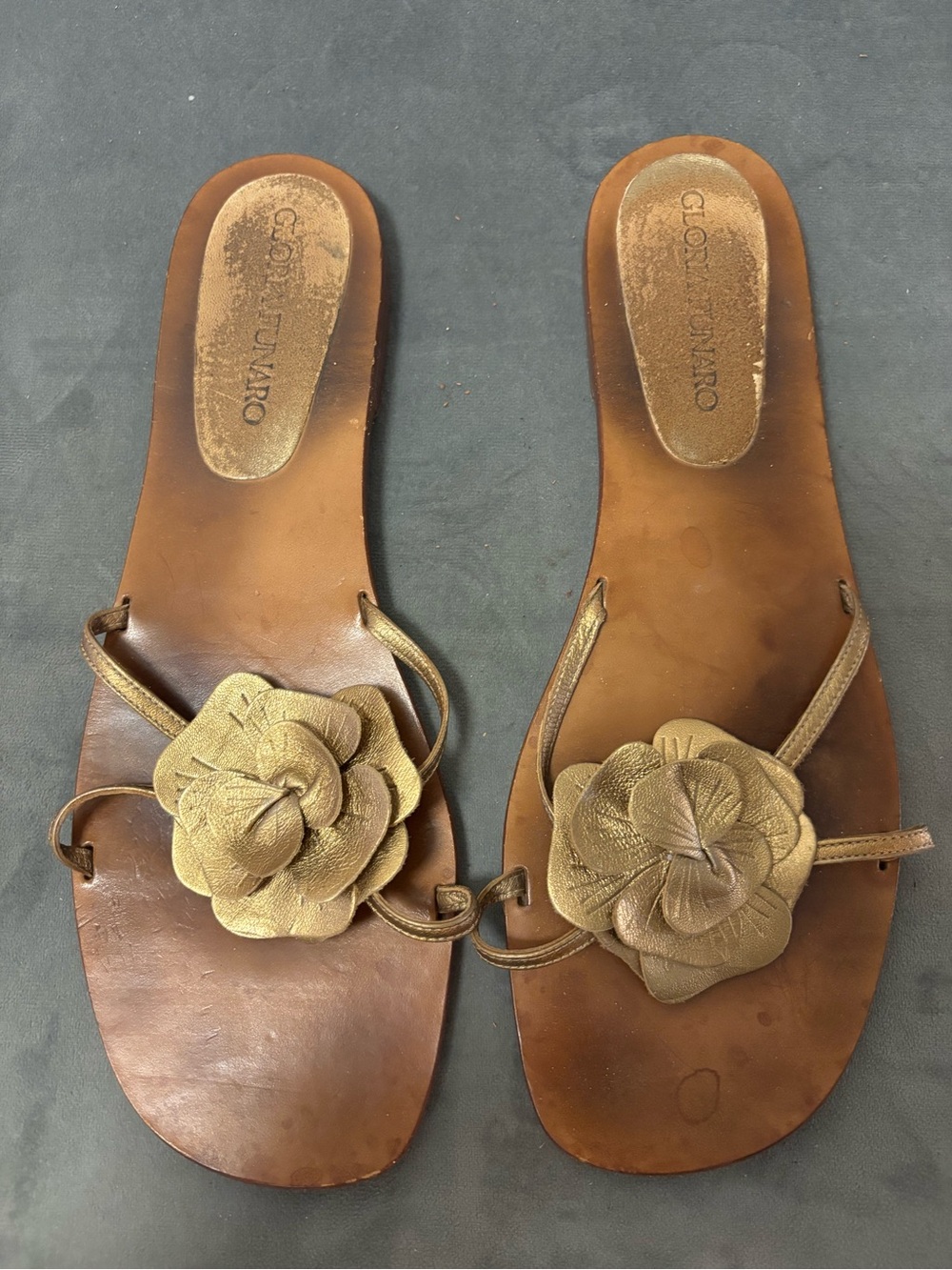 Gold Flower Slide Sandals - Women